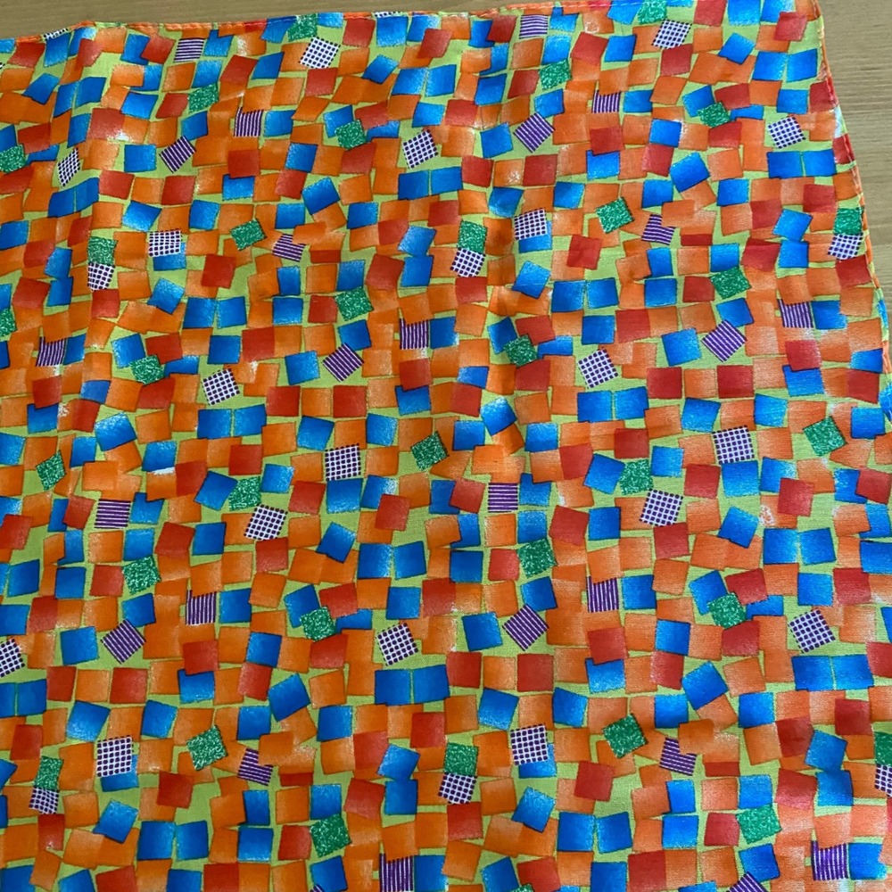 Vintage Geometric Mosaic Print Square Scarf Orange Blue Green Multicolored - Picture 10 of 10
